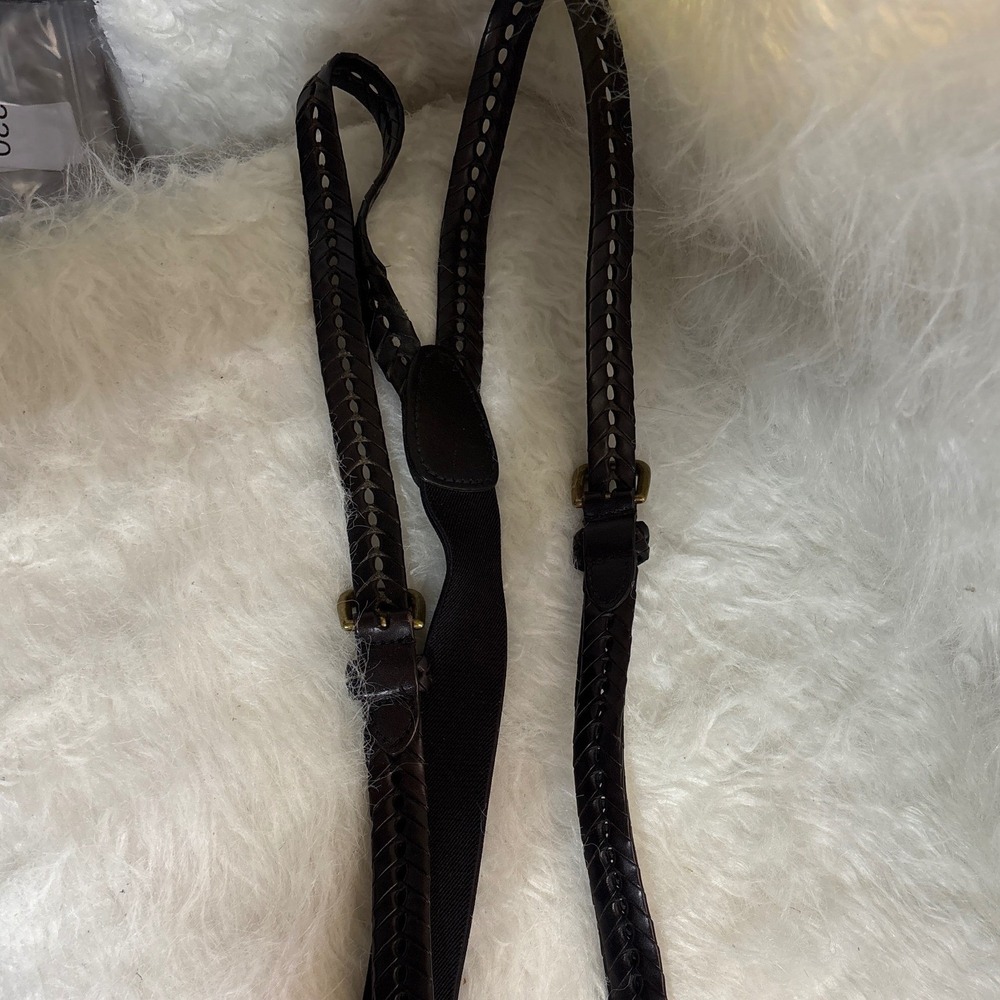 Suspenders Men Braided Leather Dark Brown Y-Back Button End Braces